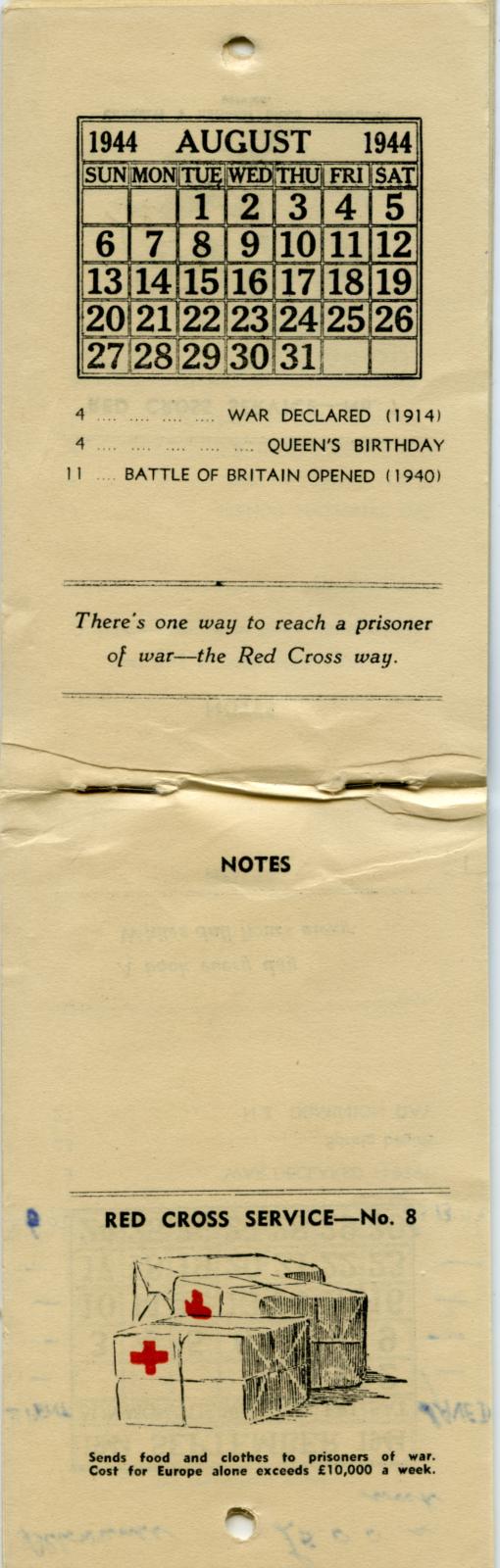 Australian Red Cross Society Hand Book and Diary 1944 - August