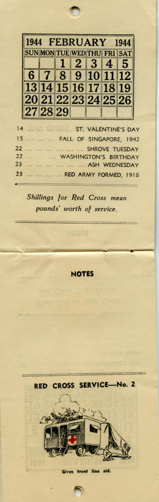 Australian Red Cross Society Hand Book and Diary 1944 - February