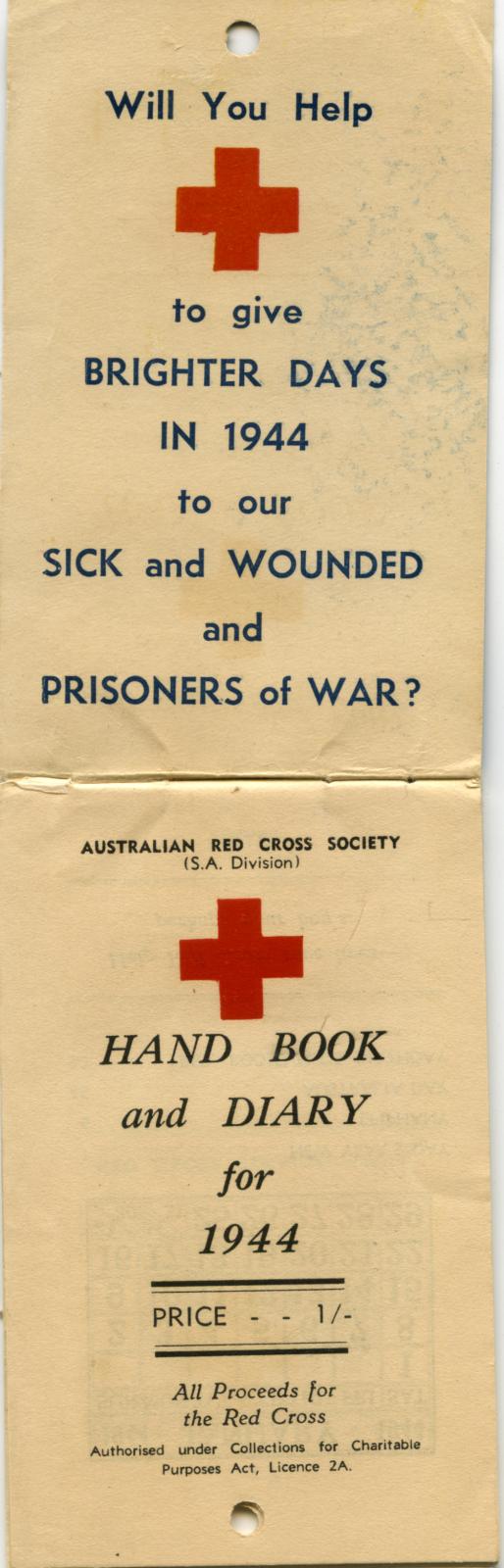 Australian Red Cross Society Hand Book and Diary 1944 - inside cover