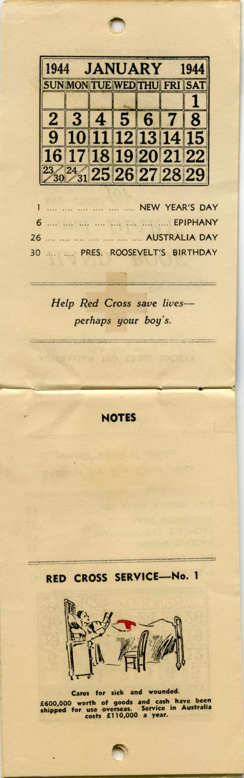 Australian Red Cross Society Hand Book and Diary 1944 - January