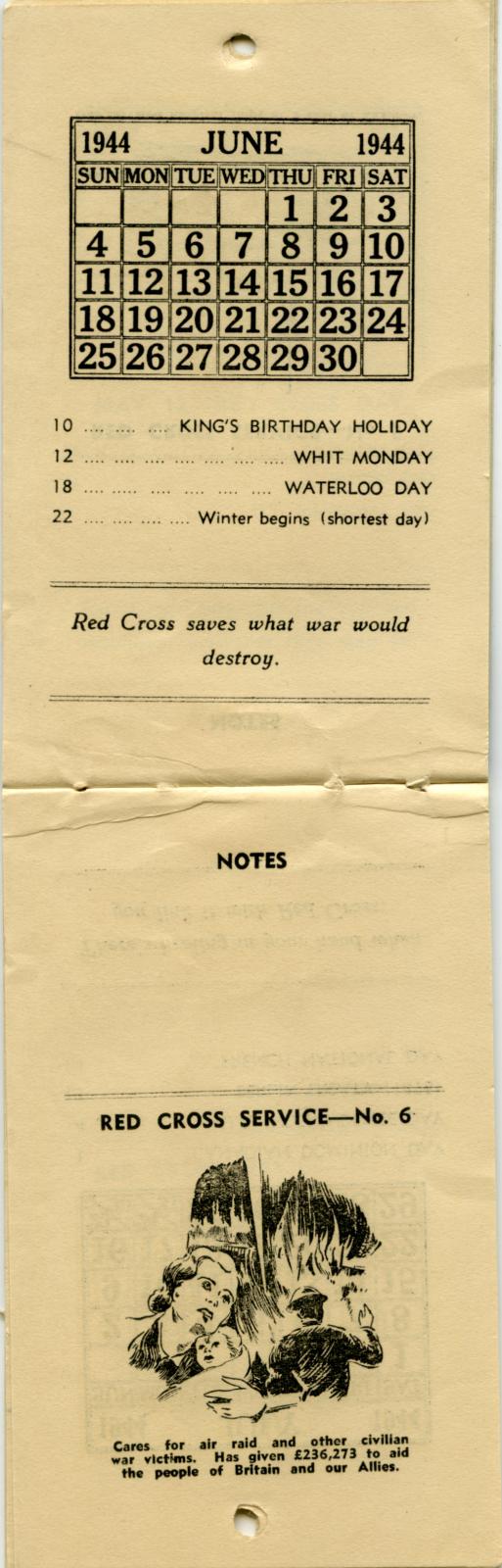 Australian Red Cross Society Hand Book and Diary 1944 - June