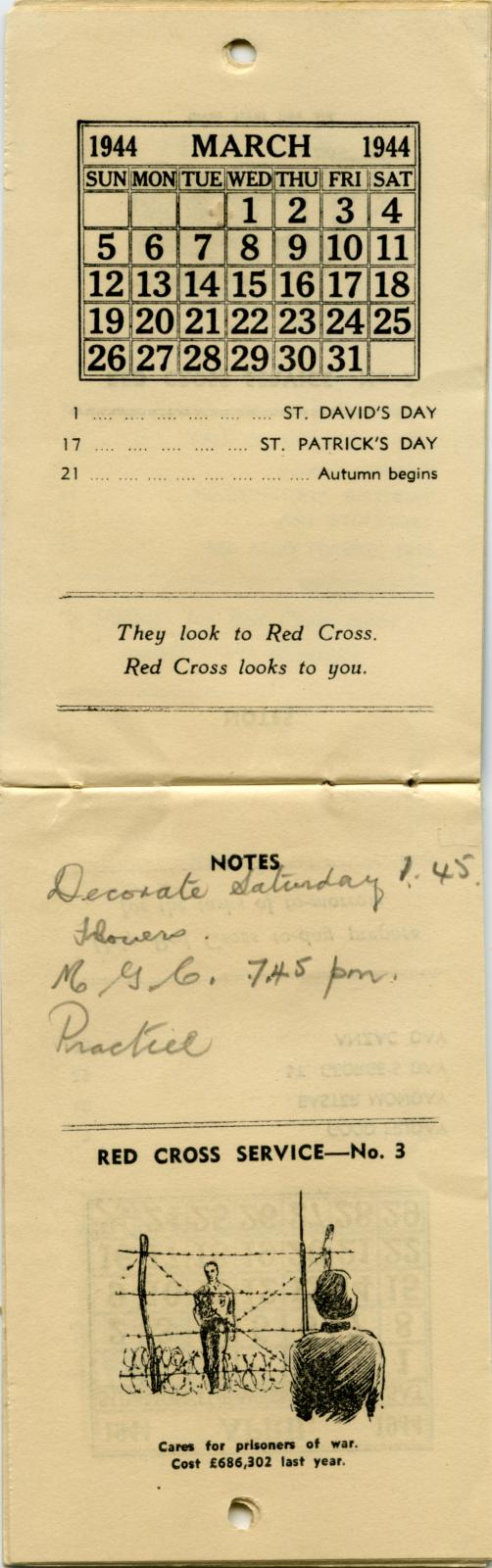 Australian Red Cross Society Hand Book and Diary 1944 - March