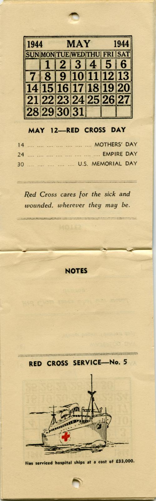 Australian Red Cross Society Hand Book and Diary 1944 - May