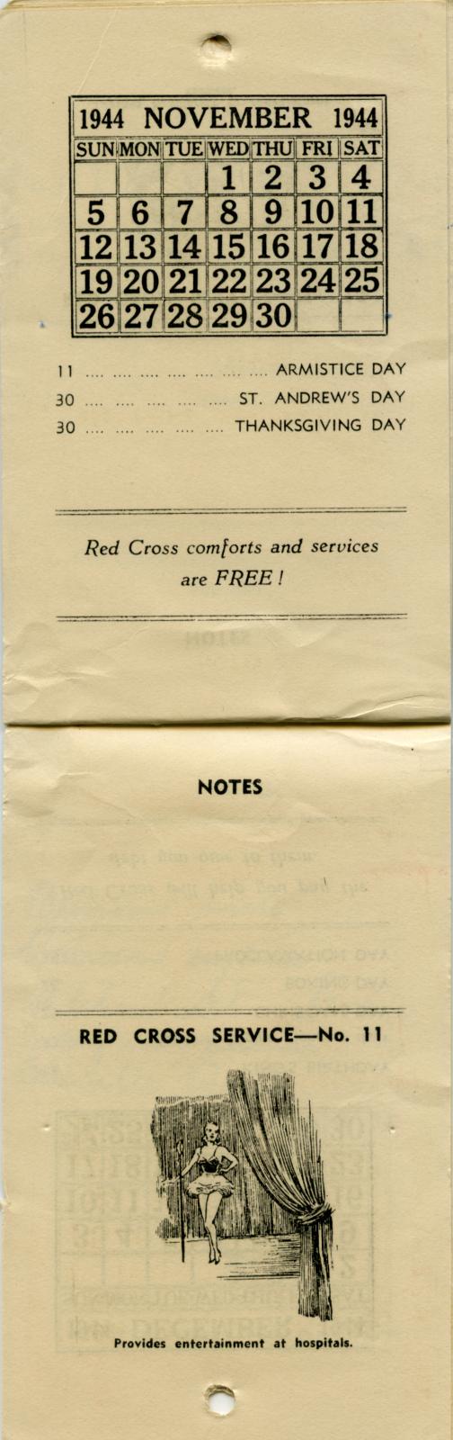 Australian Red Cross Society Hand Book and Diary 1944 - November