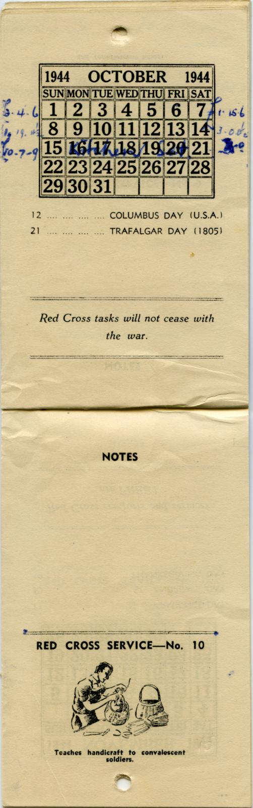 Australian Red Cross Society Hand Book and Diary 1944 - October