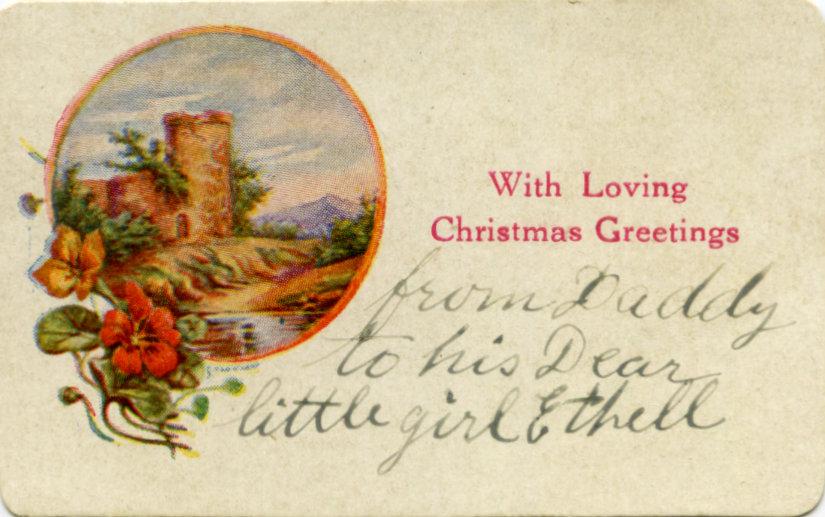 Small card insert from WWI silk postcard sent to Ethell May from Daddy