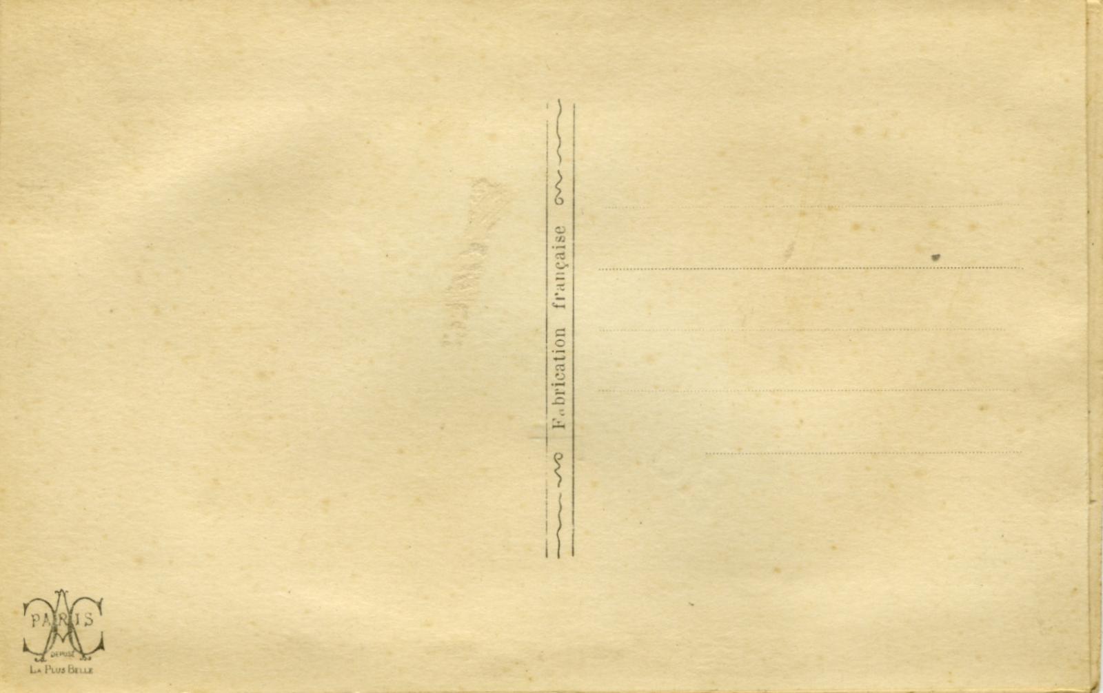 Reverse of WWI silk postcard with flower, flag and 'Hope and Love'