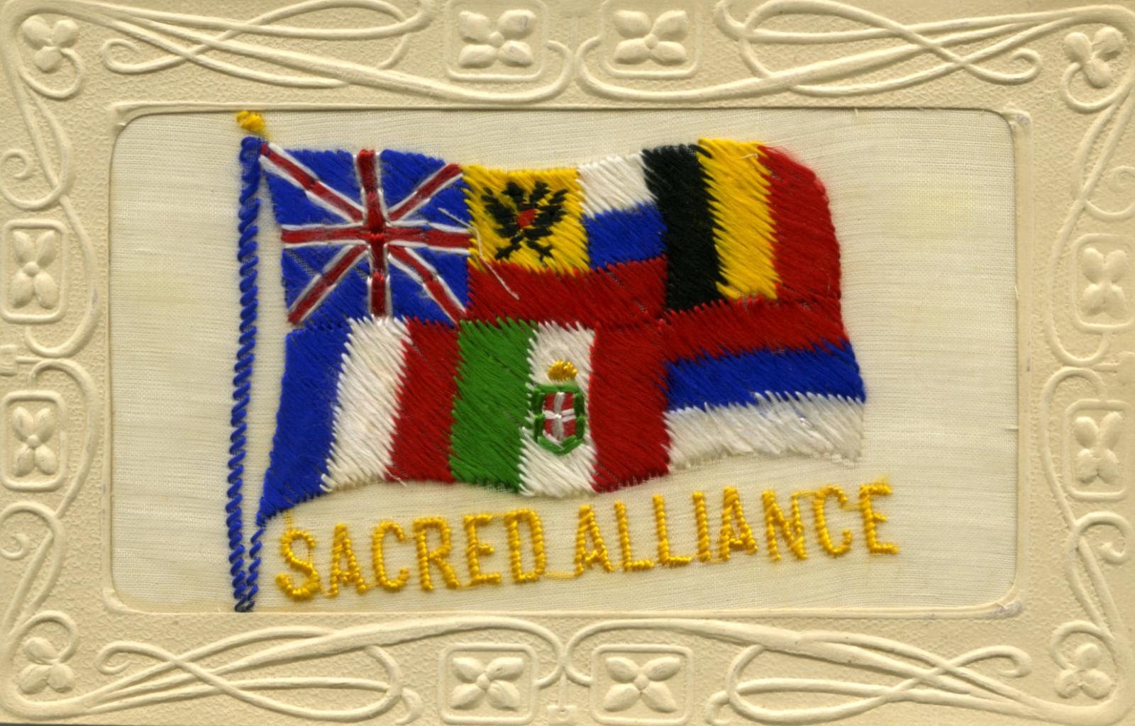 WWI silk postcard 'Sacred Alliance'