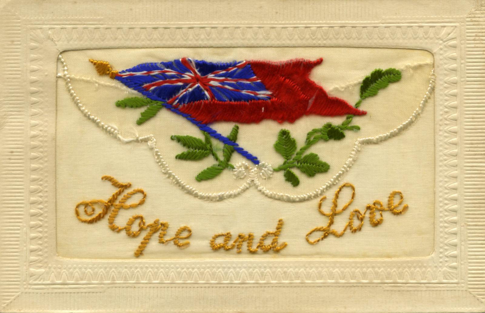 WWI silk postcard 'Hope and Love'
