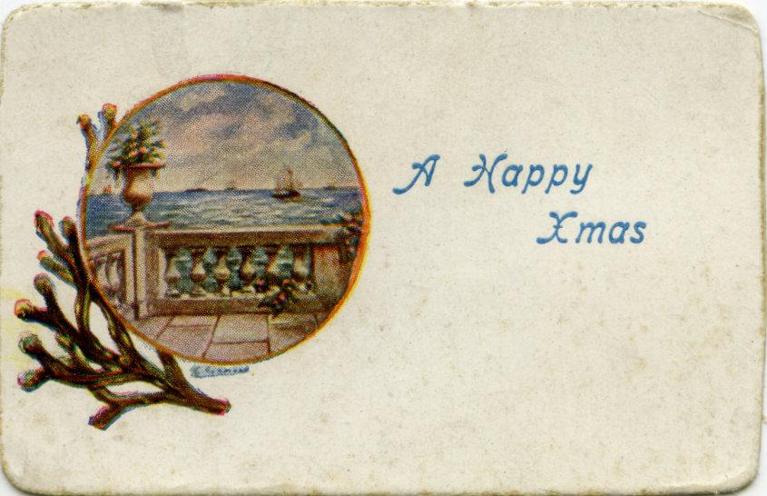 Small card insert from WWI silk postcard with French flags and flowers