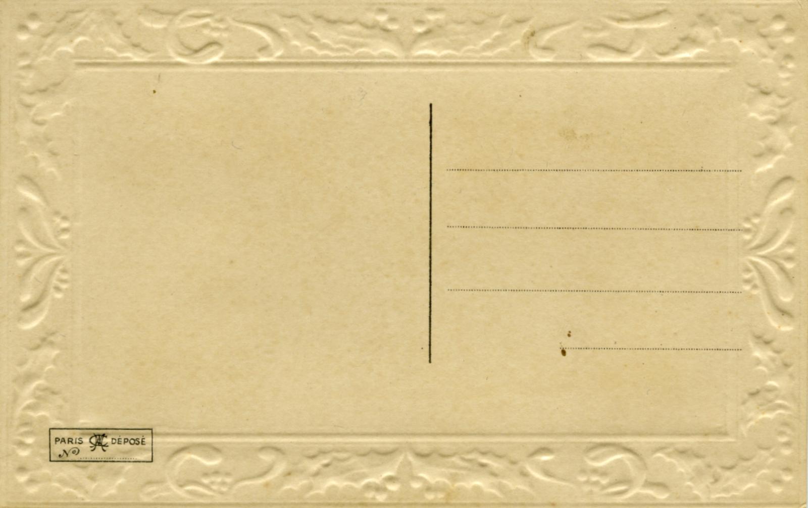 Reverse of WWI silk postcard with French shield and flags