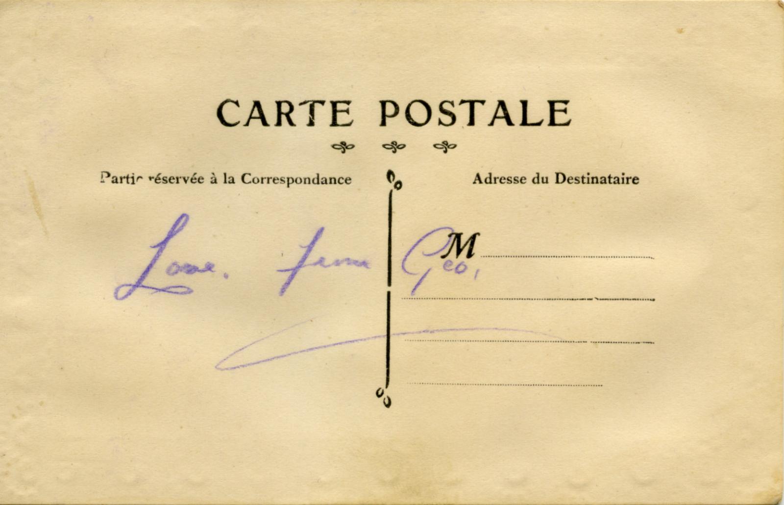 Reverse of WWI silk postcard 'Forget me not' sent by George