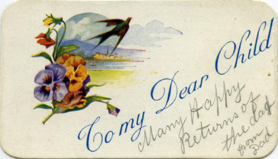 Small card insert from WWI silk postcard sent to from Daddy