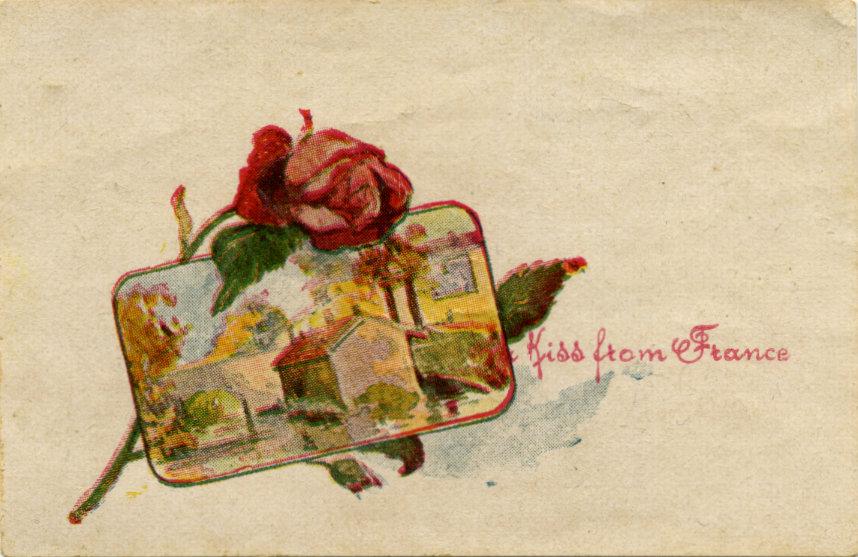 Small card insert from WWI silk postcard 'Souvenir de France'