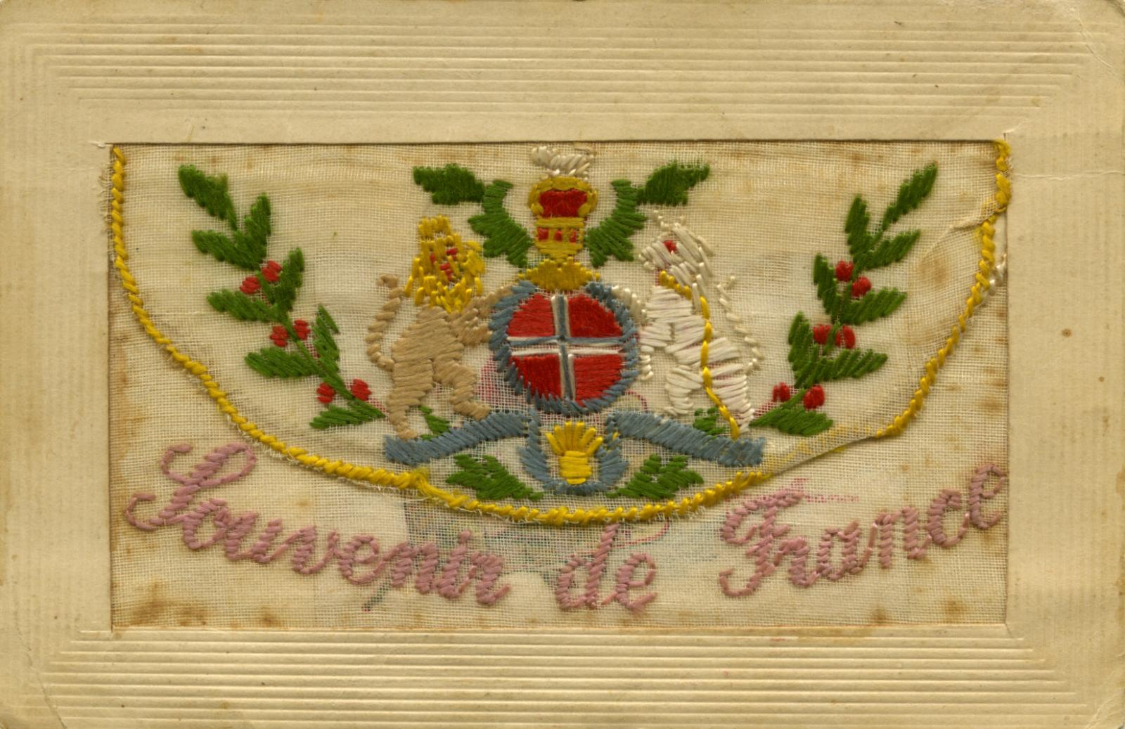 WWI silk postcard 'Souvenir de France'