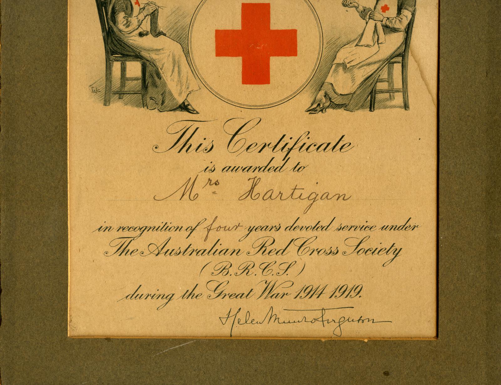 WWI ARCS devoted service certificate - lower section