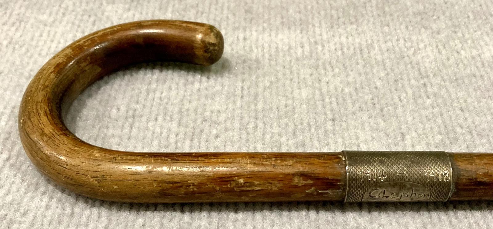 Close up of other side of walking stick handle
