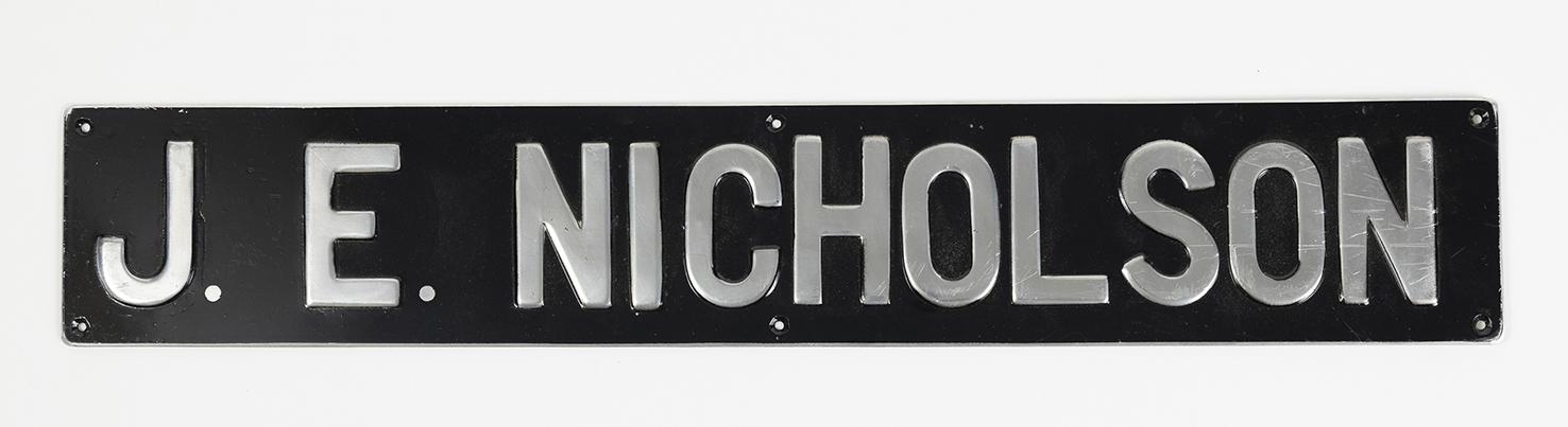 Nameplate, "J.E. Nicholson"