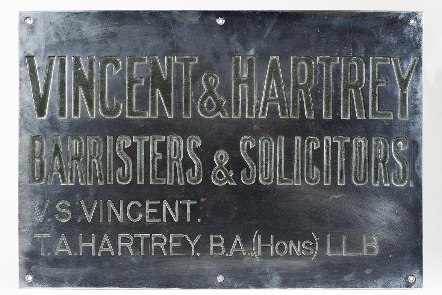 Name plate, Vincent & Hartrey