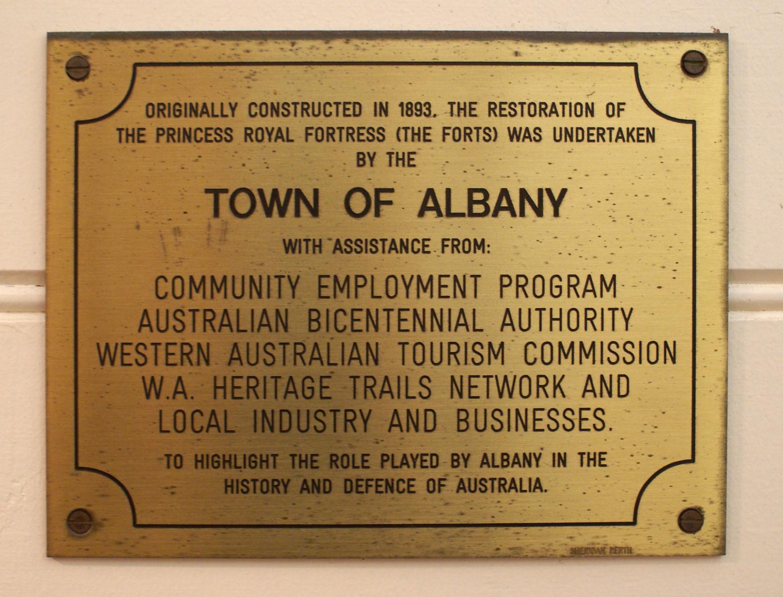 Princess Royal Fortress (The Forts) Plaque