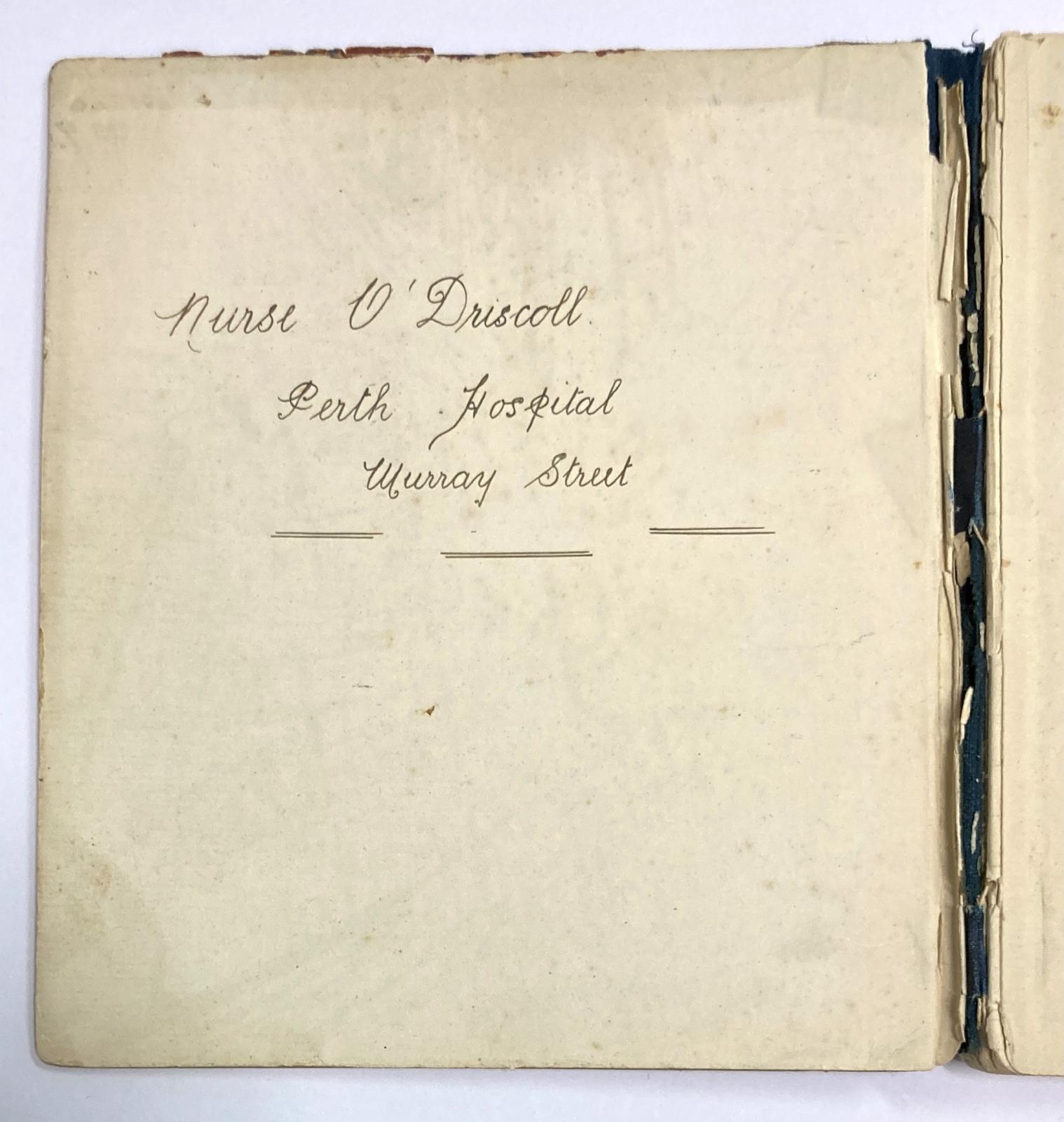 Nurse O'Driscoll's notebook, c1904 - 1907, title page