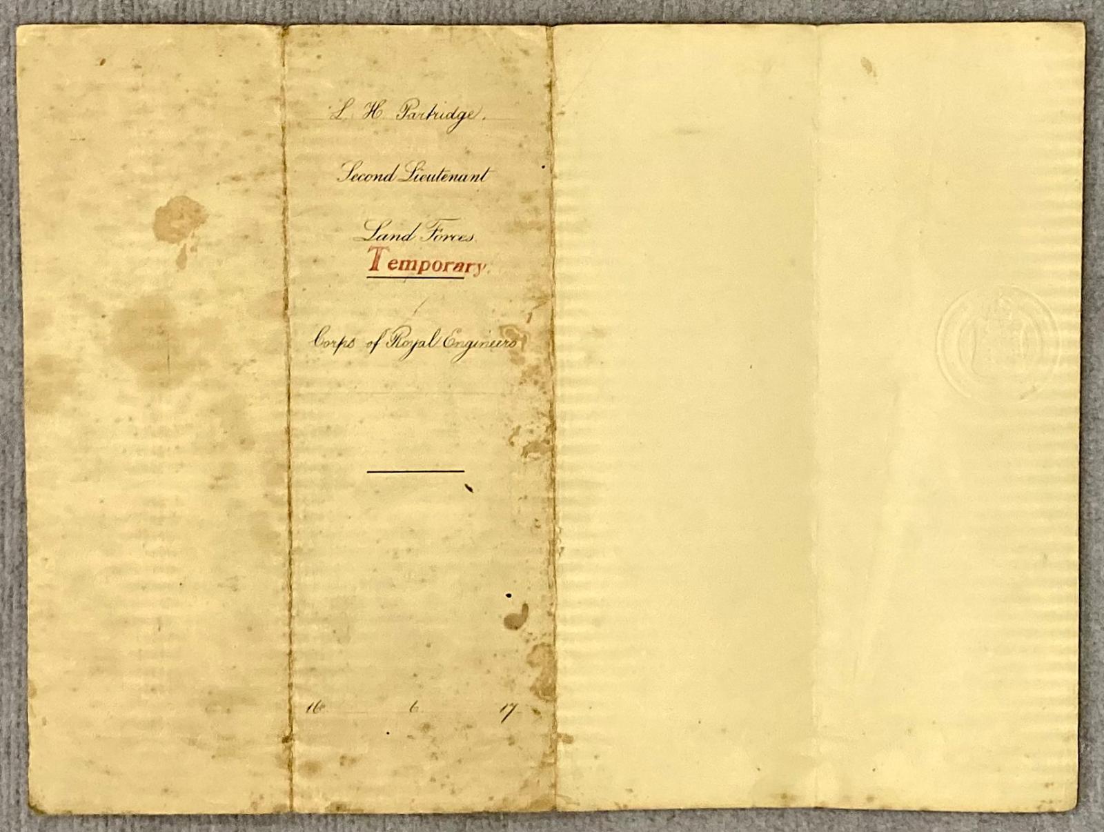 Back of Leslie Horton Partridge Commission document 