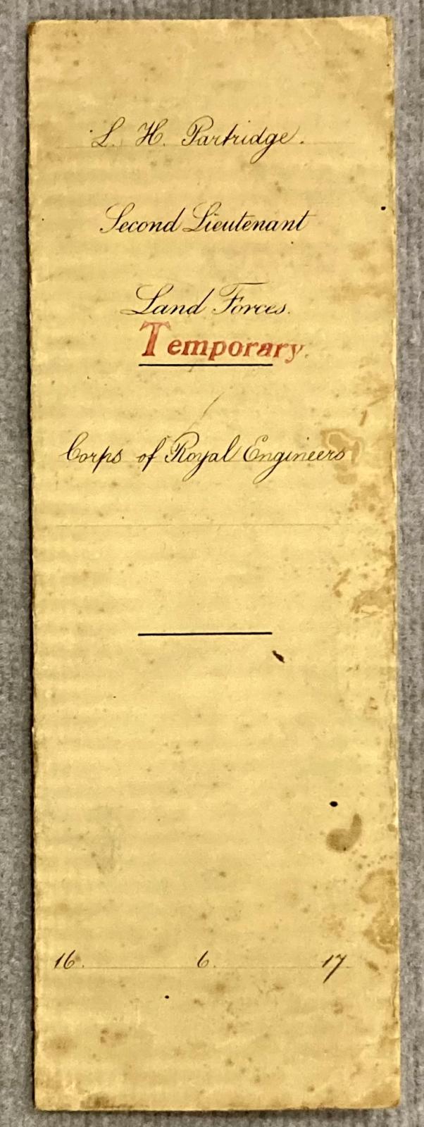 Leslie Horton Partridge Commission document - folded