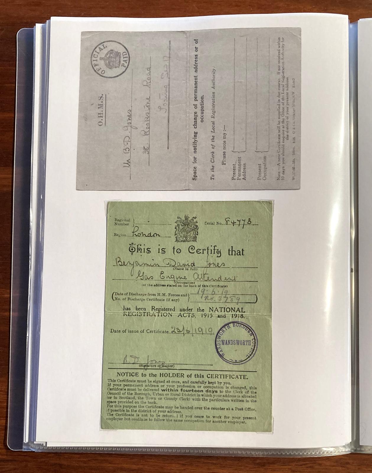 Certificate of discharge from H.M. Forces dated 23 June 1919