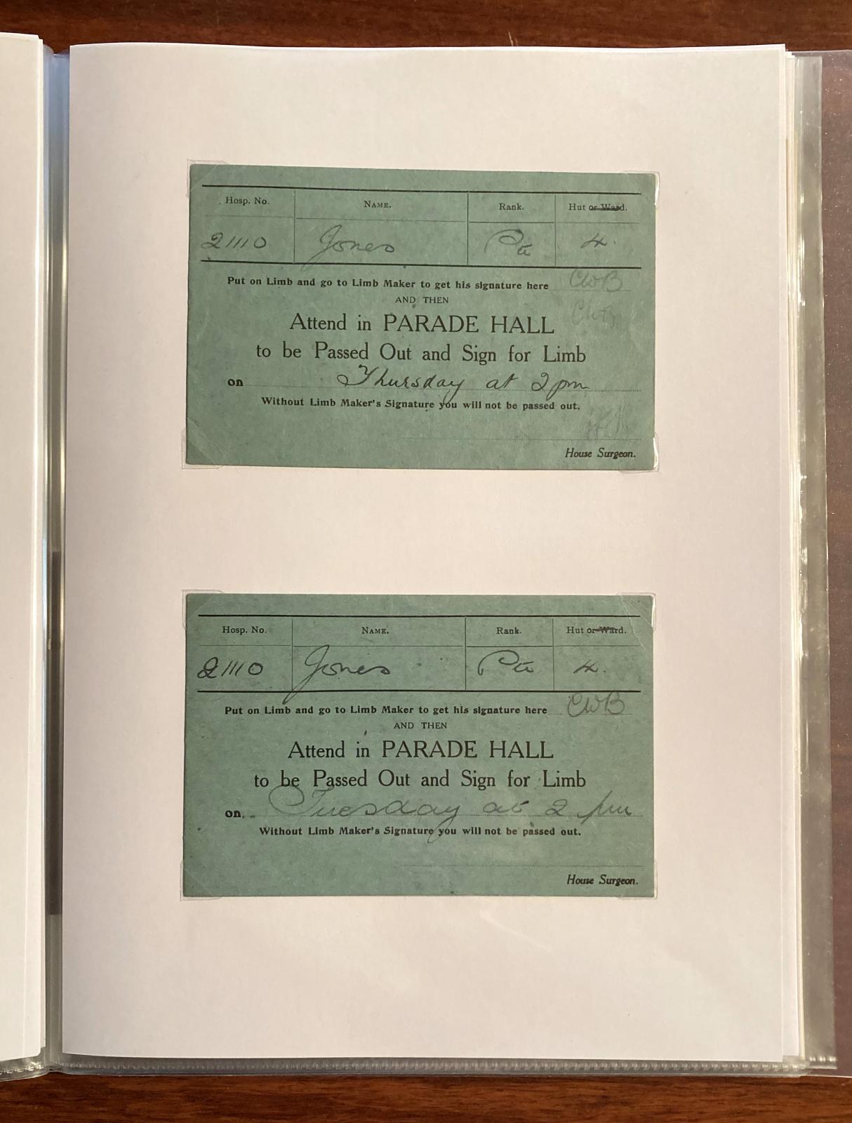 Hospital passes issued to Benjamin Jones for appointments