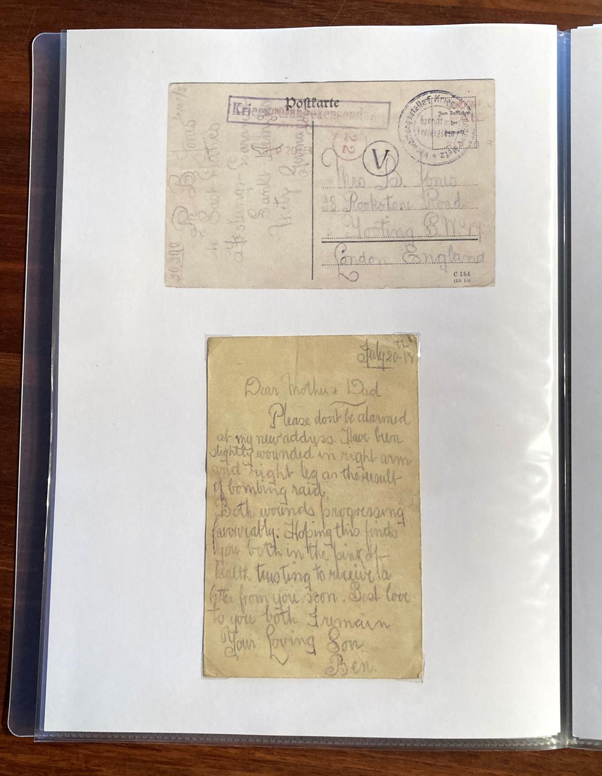 Postcard sent from POW camp dated July 20 1918