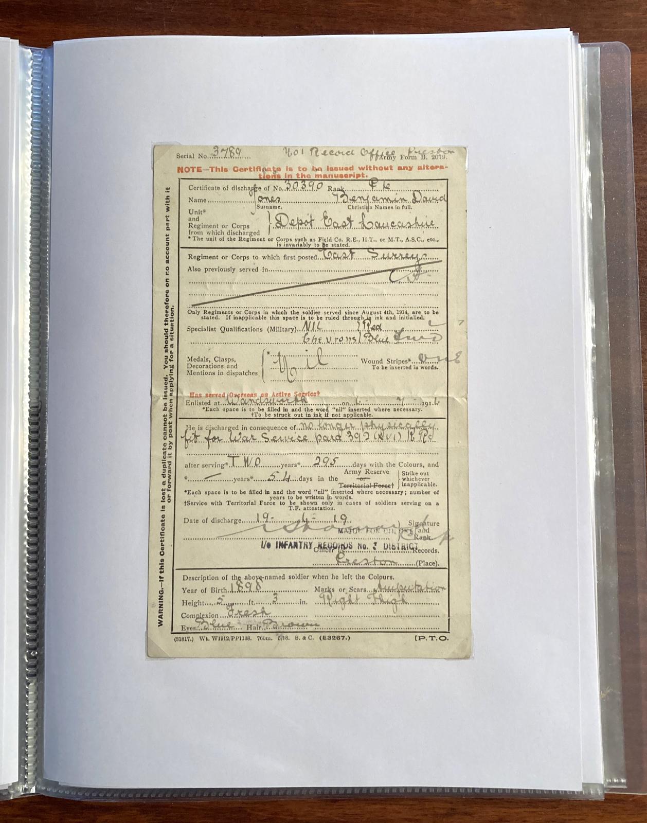 Certificate of Discharge dated 19 June 1919