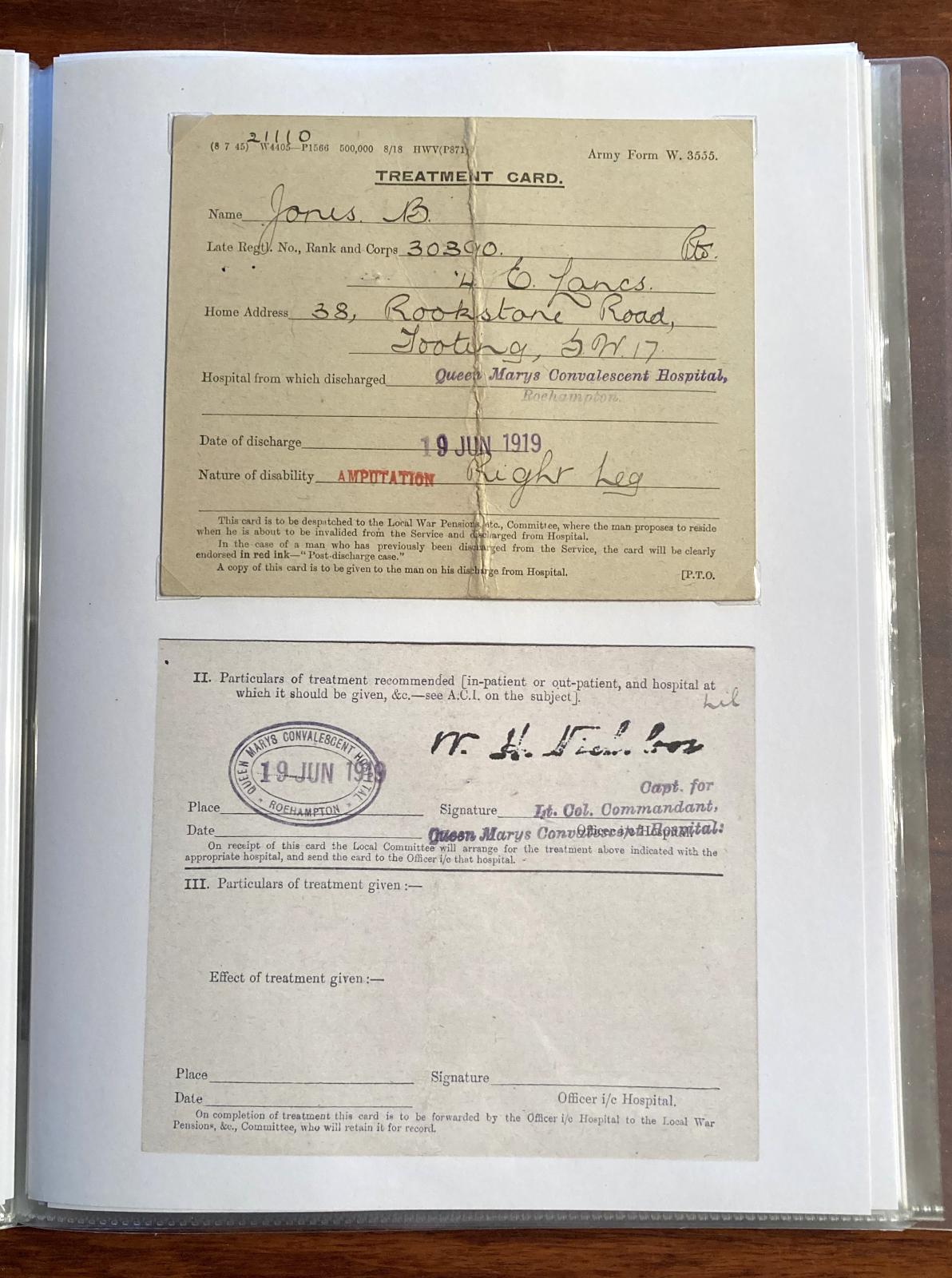 Official discharge from Queen Mary's Convalescent Hospital dated 19 June 1919