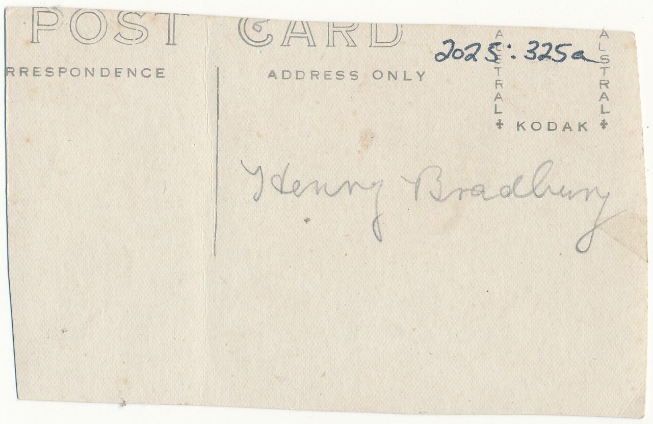 Back of postcard of Henry Bradbury