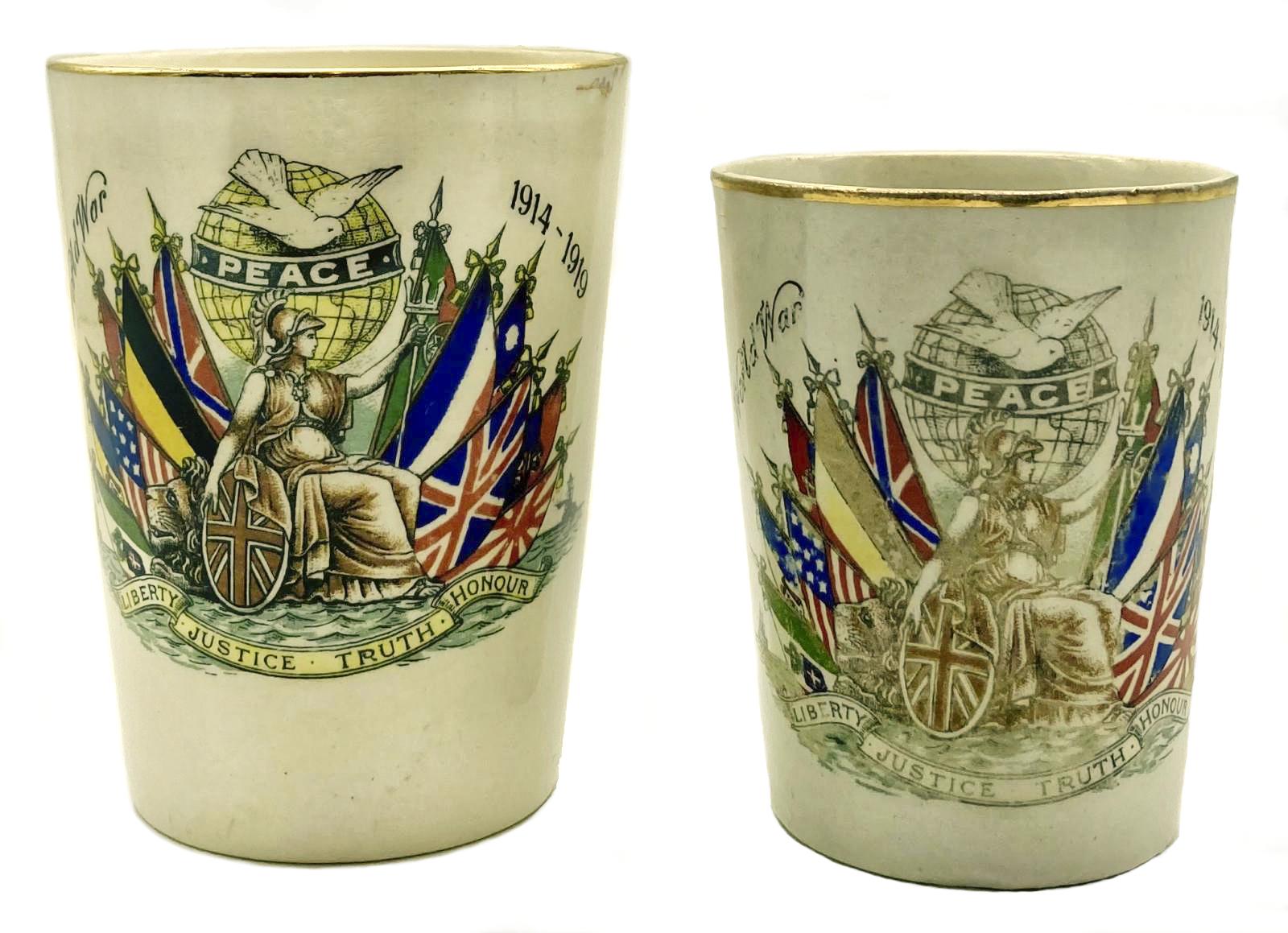 The two Peace beakers together showing different sizes