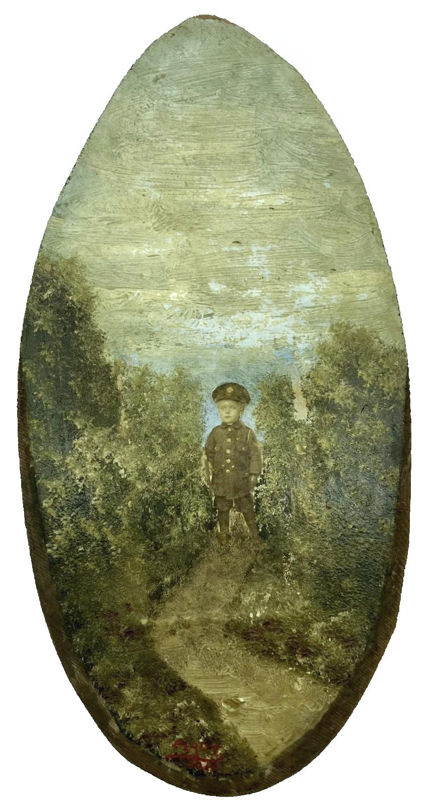 WWI era photo decoupage hand painted plaque by Mon. Clady - 2