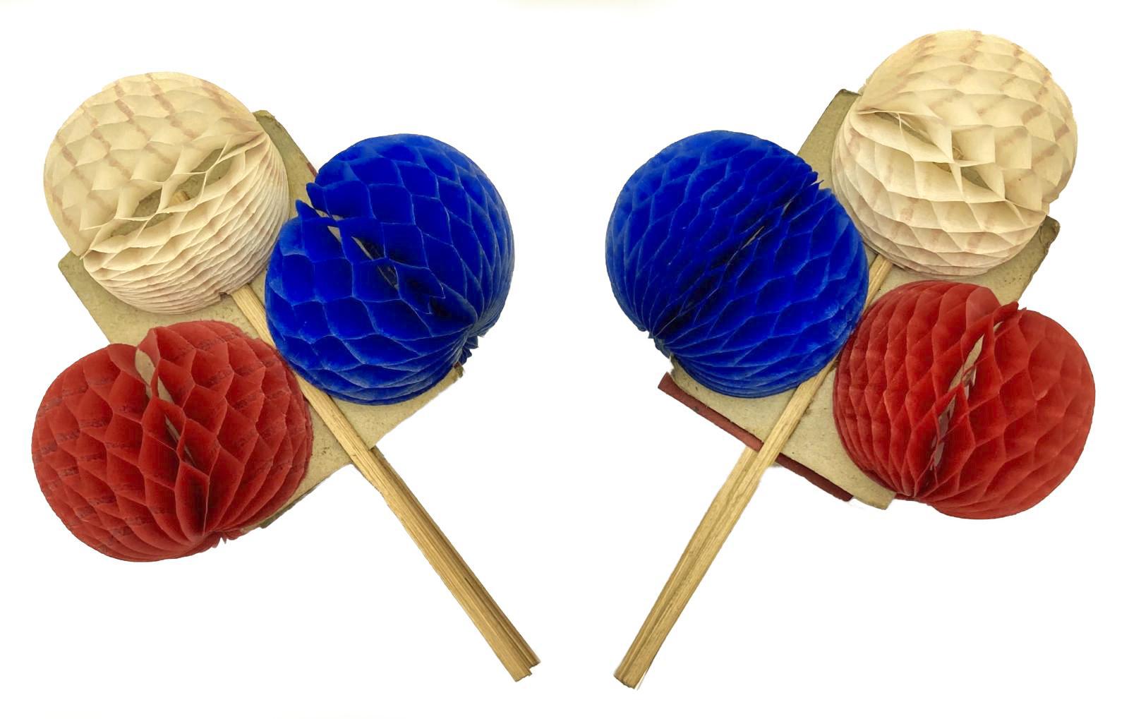 WWI era patriotic fold-out honeycomb balls, showing both open