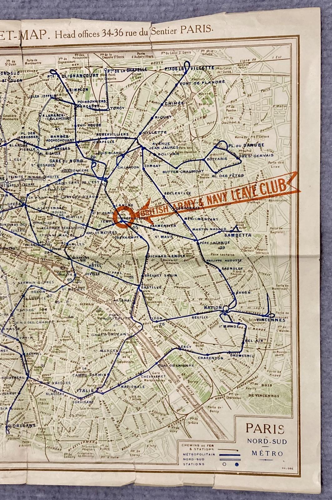 Close up of right of map showing location of The British Army & Navy Leave Club 