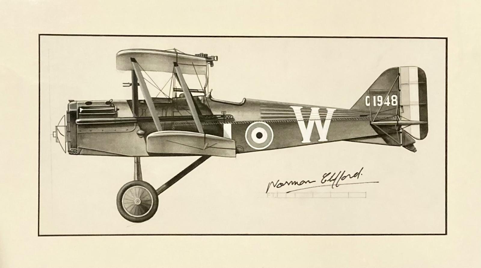 Close up of Norman Clifford profile drawing - Royal Aircraft Factory S.E.5a - C1948