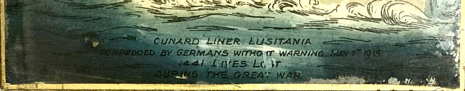 Close up of text on reverse glass painting