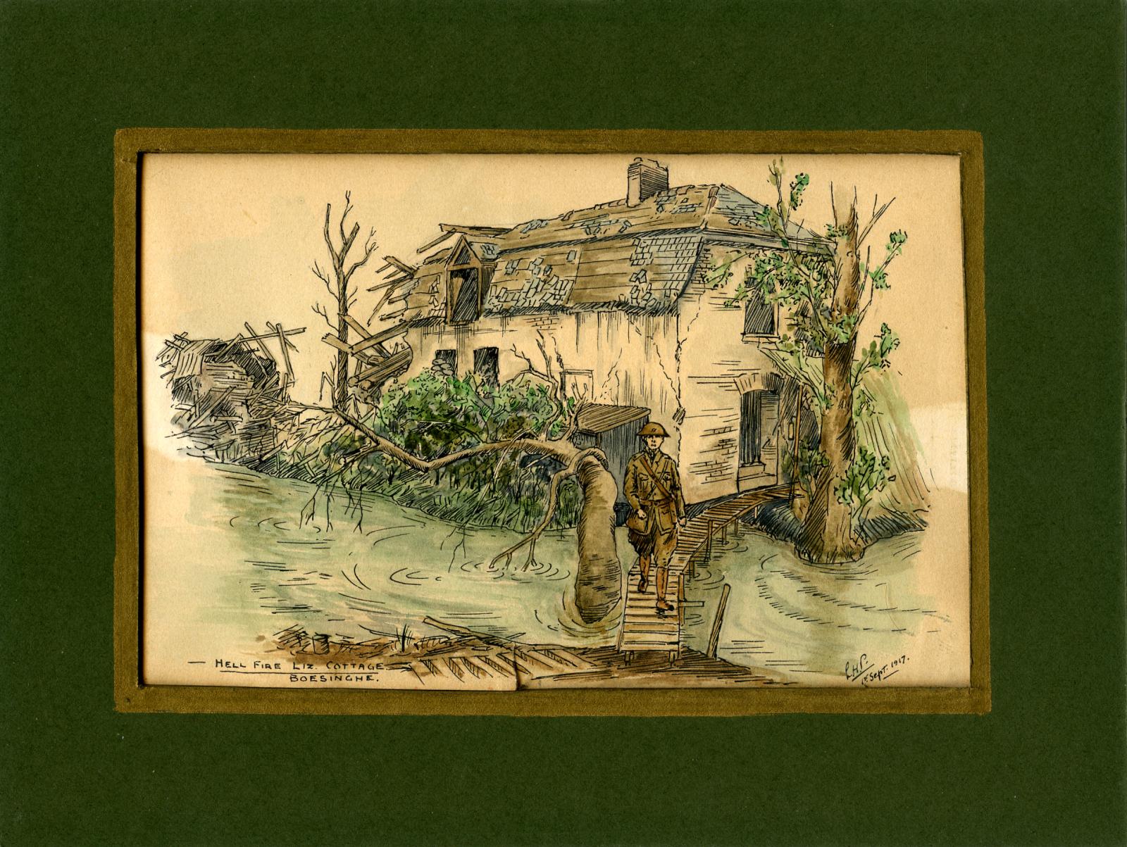 Leslie Horton Partridge watercolour - Boesinghe, 1 September 1917