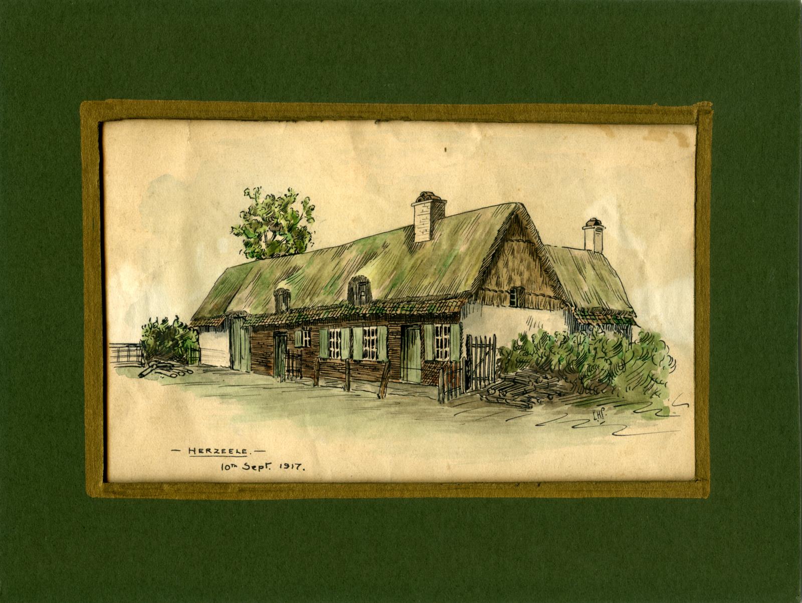 Leslie Horton Partridge watercolour - Herzeele, 10 September 1917