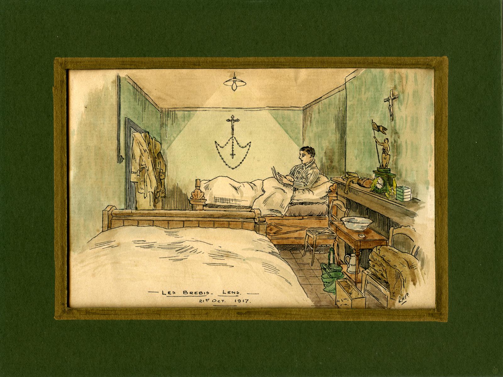 Leslie Horton Partridge watercolour - Les Brebis, Lens, 19 October 1917