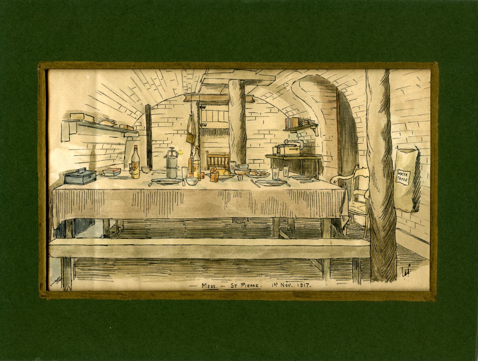 Leslie Horton Partridge watercolour - Mess St. Pierre, 1 November 1917