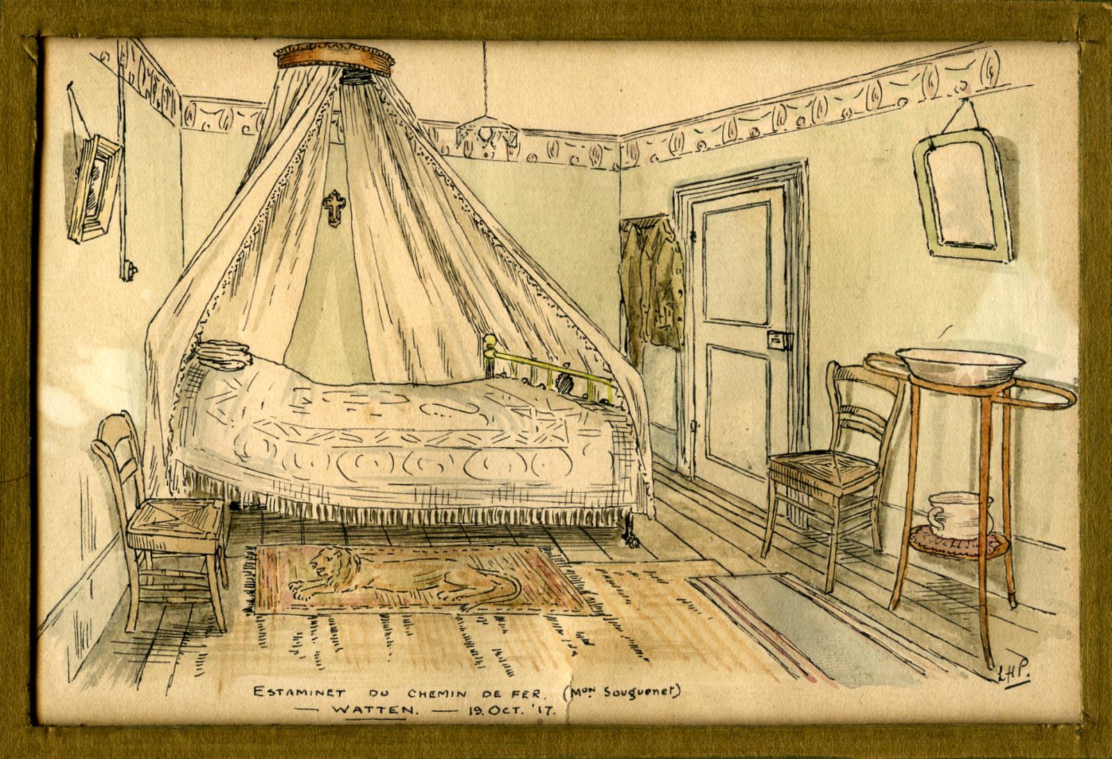 Close up of Leslie Horton Partridge watercolour - Watten, 19 October 1917