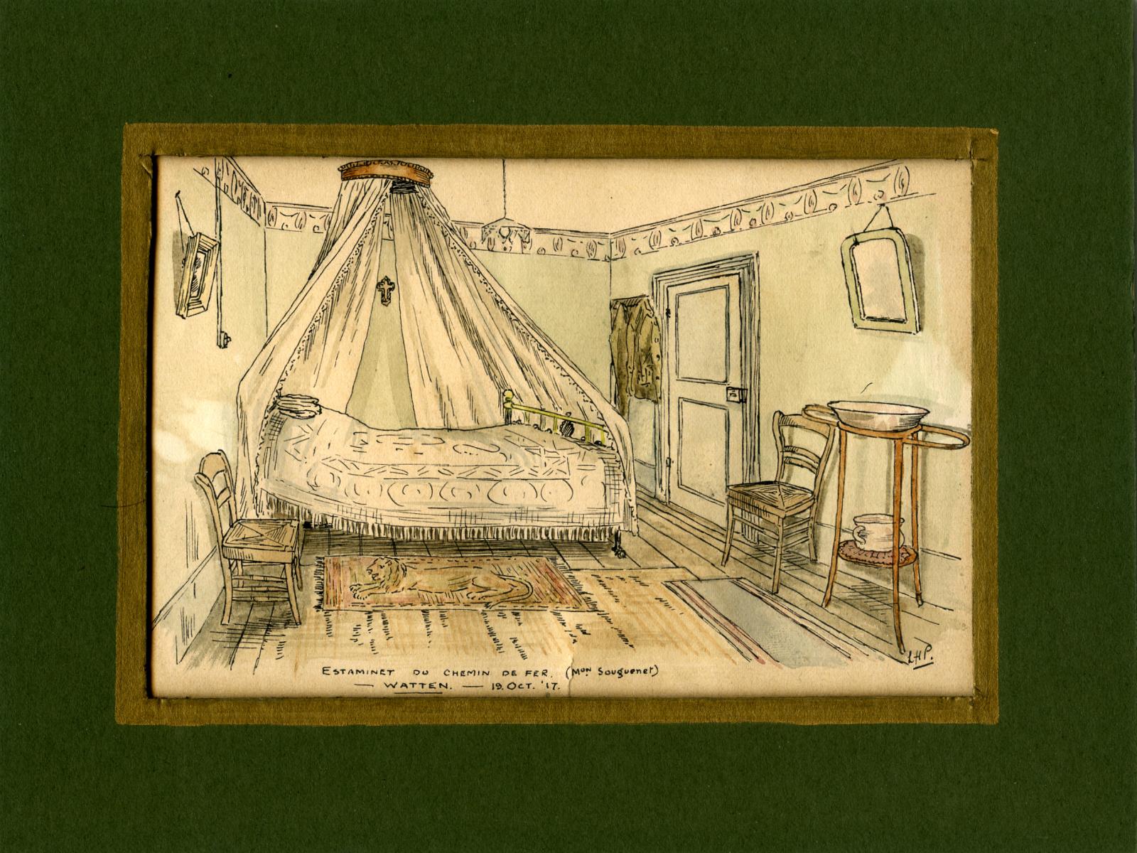 Leslie Horton Partridge watercolour - Watten, 19 October 1917