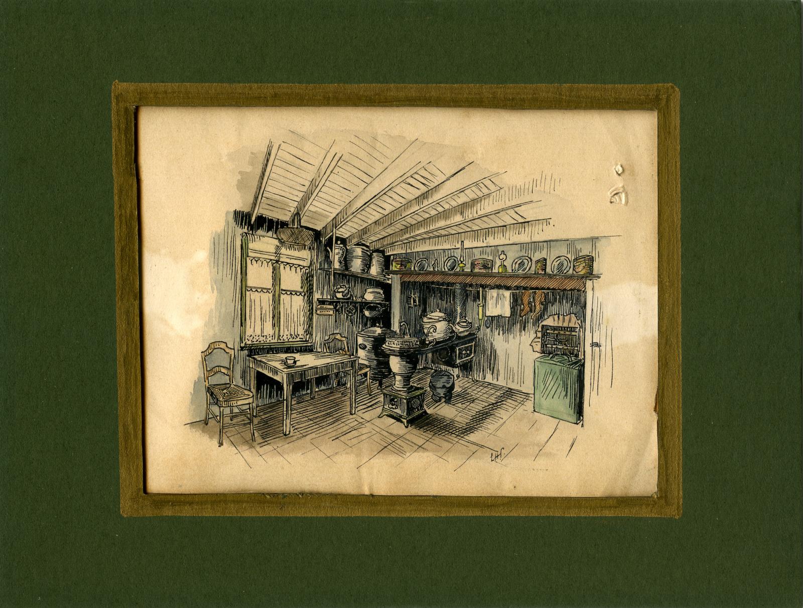 Leslie Horton Partridge watercolour - Kitchen scene 1917
