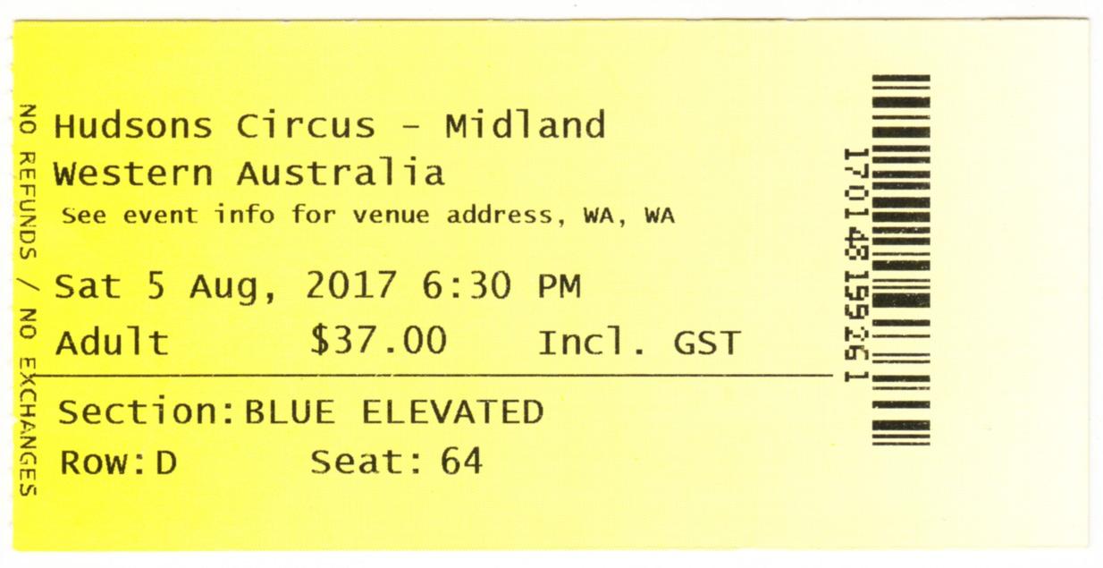 Hudsons Circus ticket