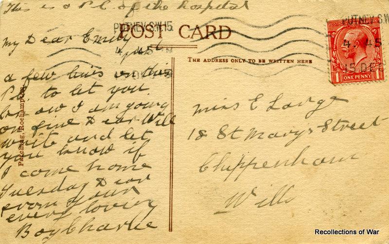 Reverse of postcard featuring a photograph of Roehampton House, London