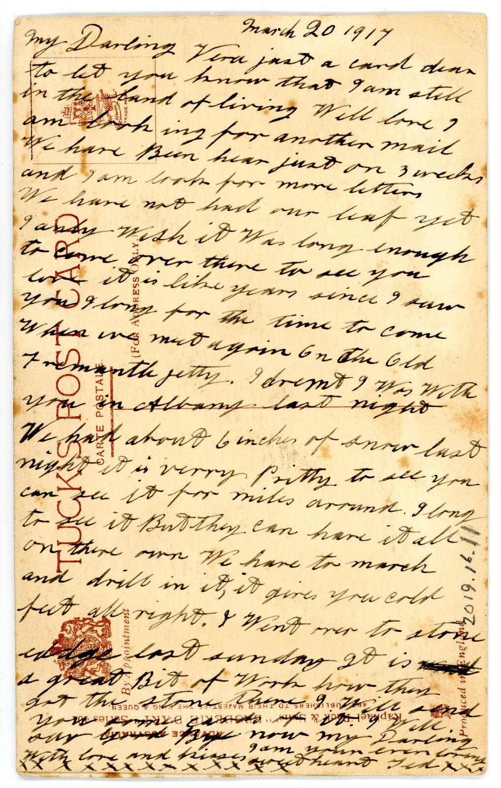 First World War Silk Postcard from Pte. Edward Charles MOUCHEMORE 6351