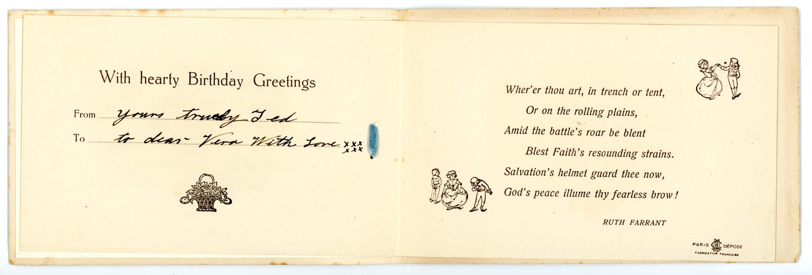  Item name First World War Embroidered Silk Birthday Card sent from Pte. Edward Charles MOUCHEMORE 6351